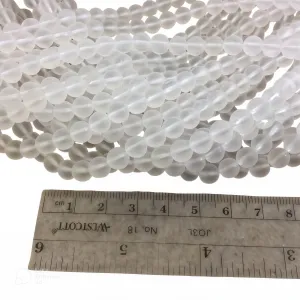 6mm Matte Natural Clear Quartz Round/Ball Shaped Beads with 1mm Holes - Sold by 15" Strands (Approx. 61 Beads) - Quality Gemstone