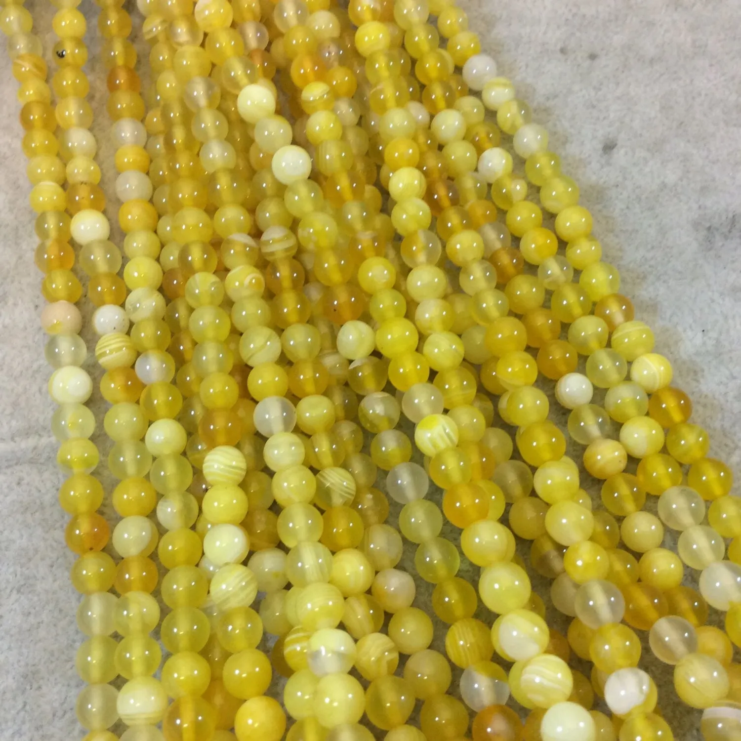 6mm Yellow Natural Banded Agate Beads - Smooth Finish Round/Ball - 15.5" Strand (Approx. 62 Beads)