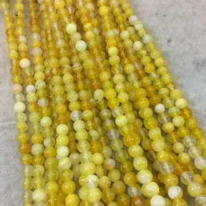 6mm Yellow Natural Banded Agate Beads - Smooth Finish Round/Ball - 15.5" Strand (Approx. 62 Beads)
