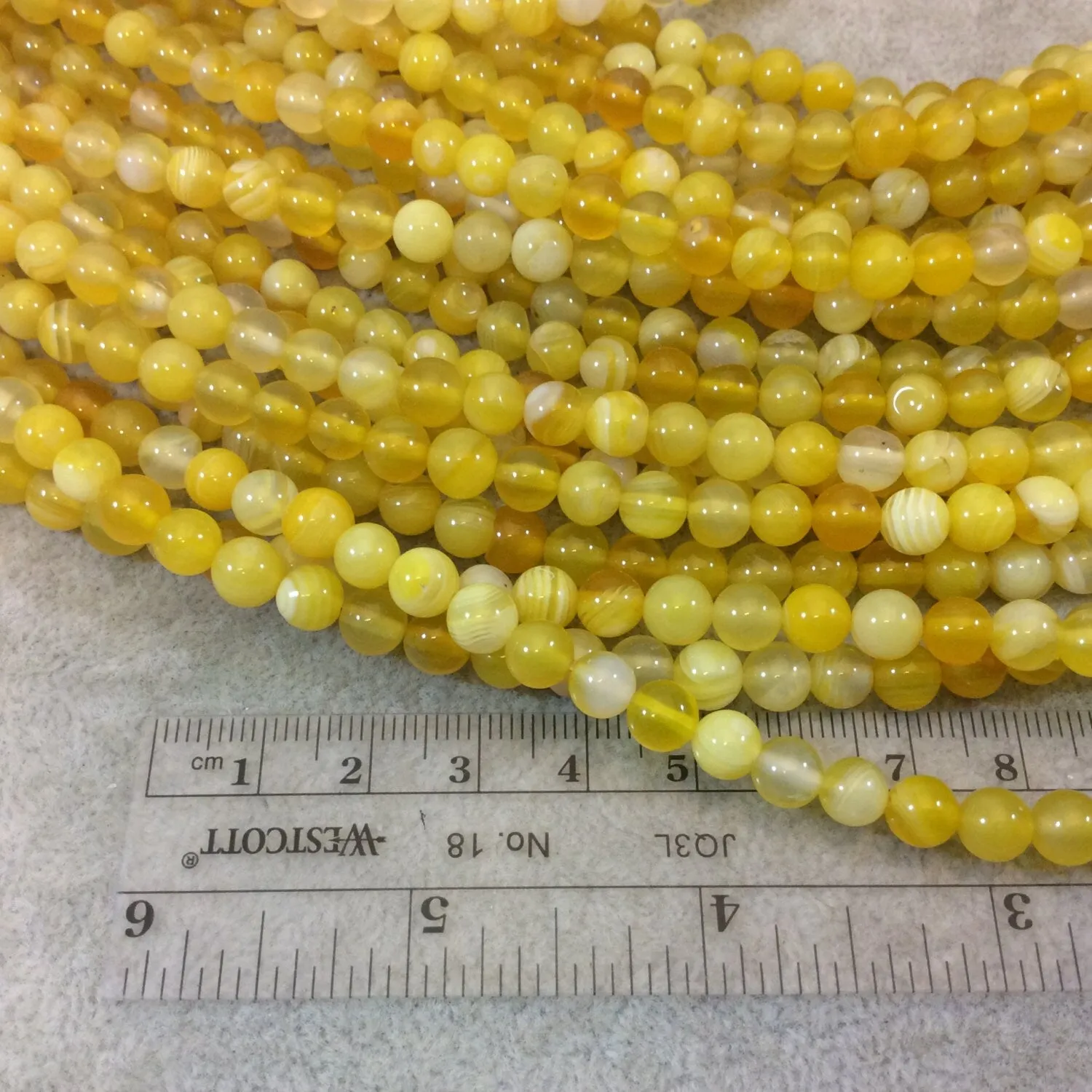 6mm Yellow Natural Banded Agate Beads - Smooth Finish Round/Ball - 15.5" Strand (Approx. 62 Beads)