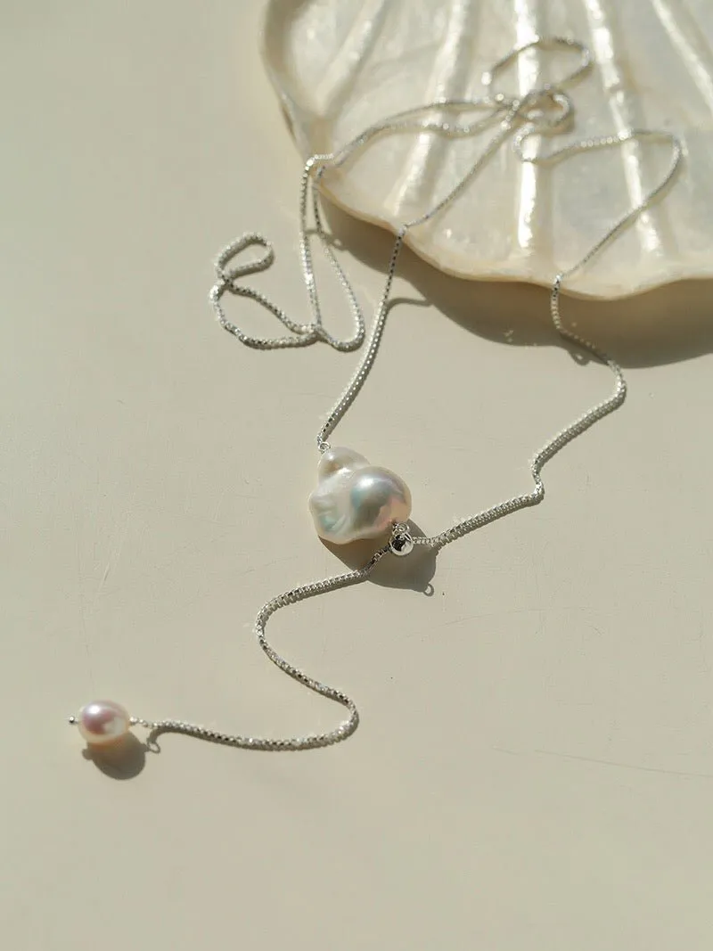925 Silver Baroque Y  Long Necklace