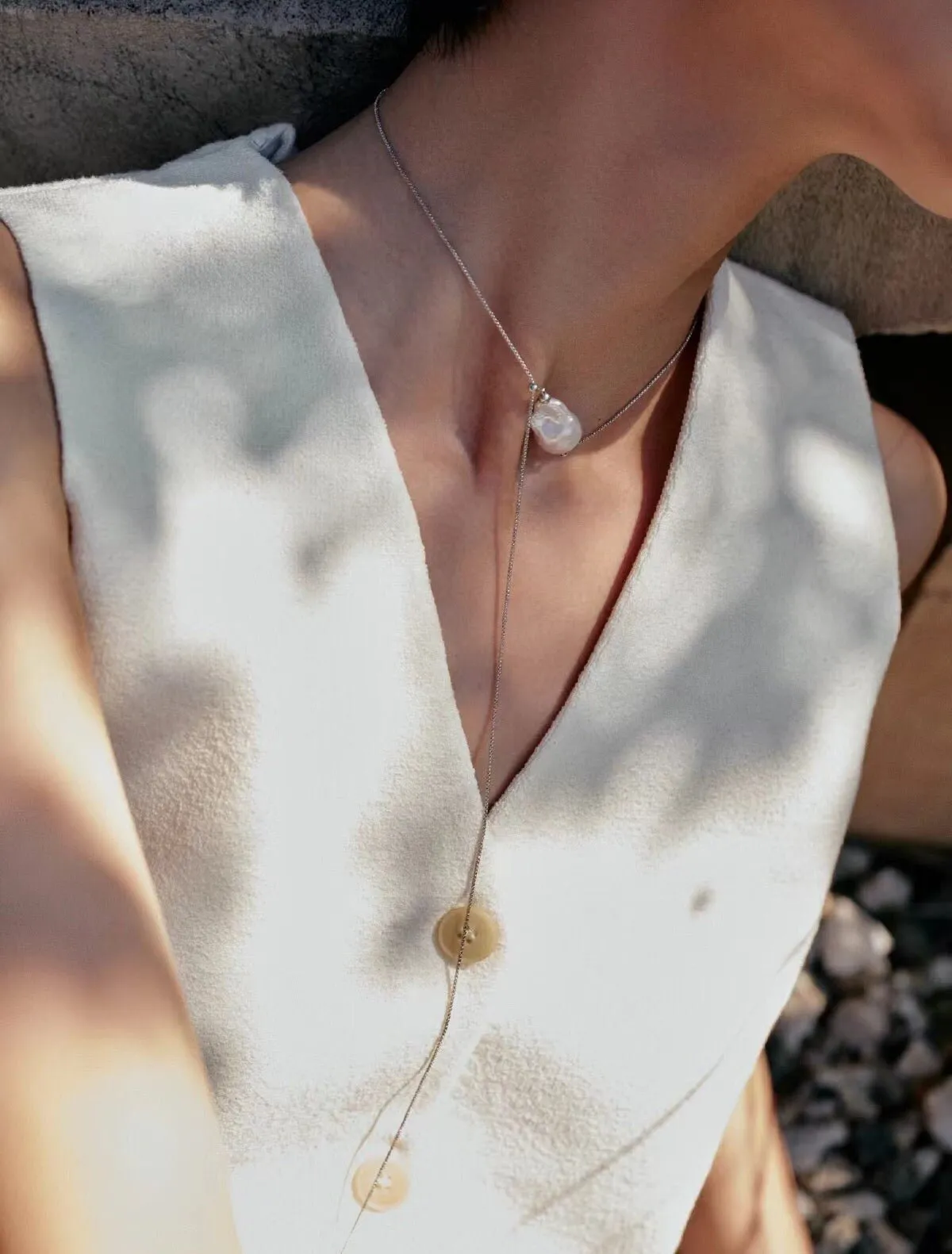 925 Silver Baroque Y  Long Necklace