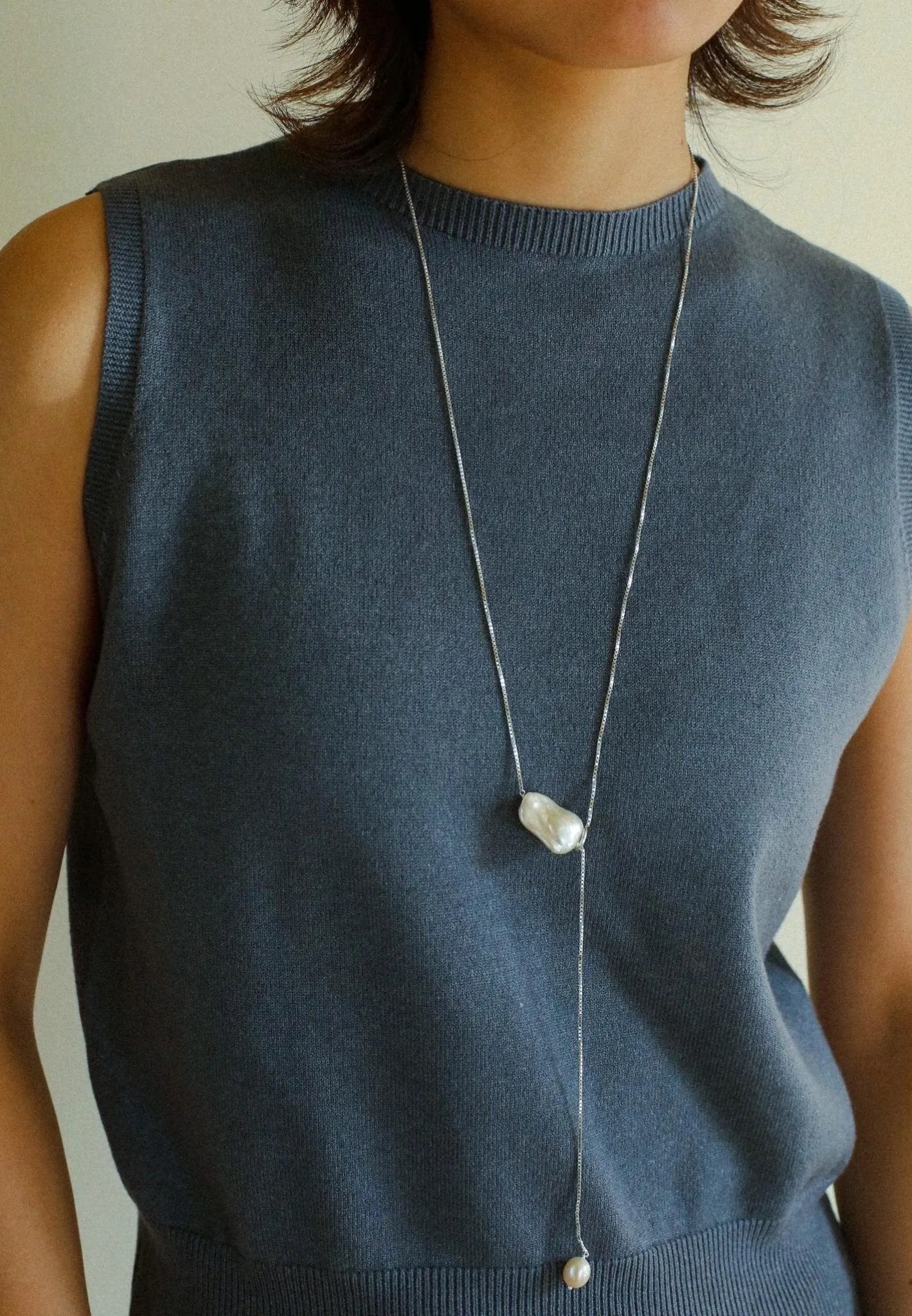 925 Silver Baroque Y  Long Necklace