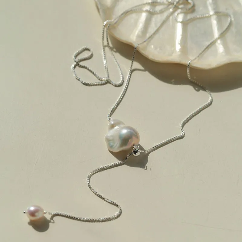 925 Silver Baroque Y  Long Necklace