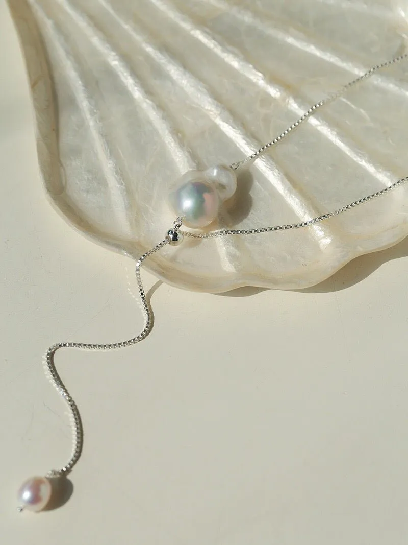 925 Silver Baroque Y  Long Necklace