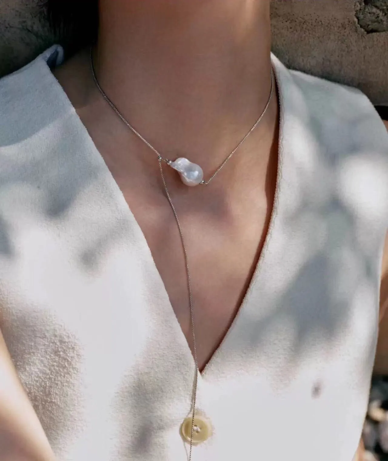 925 Silver Baroque Y  Long Necklace