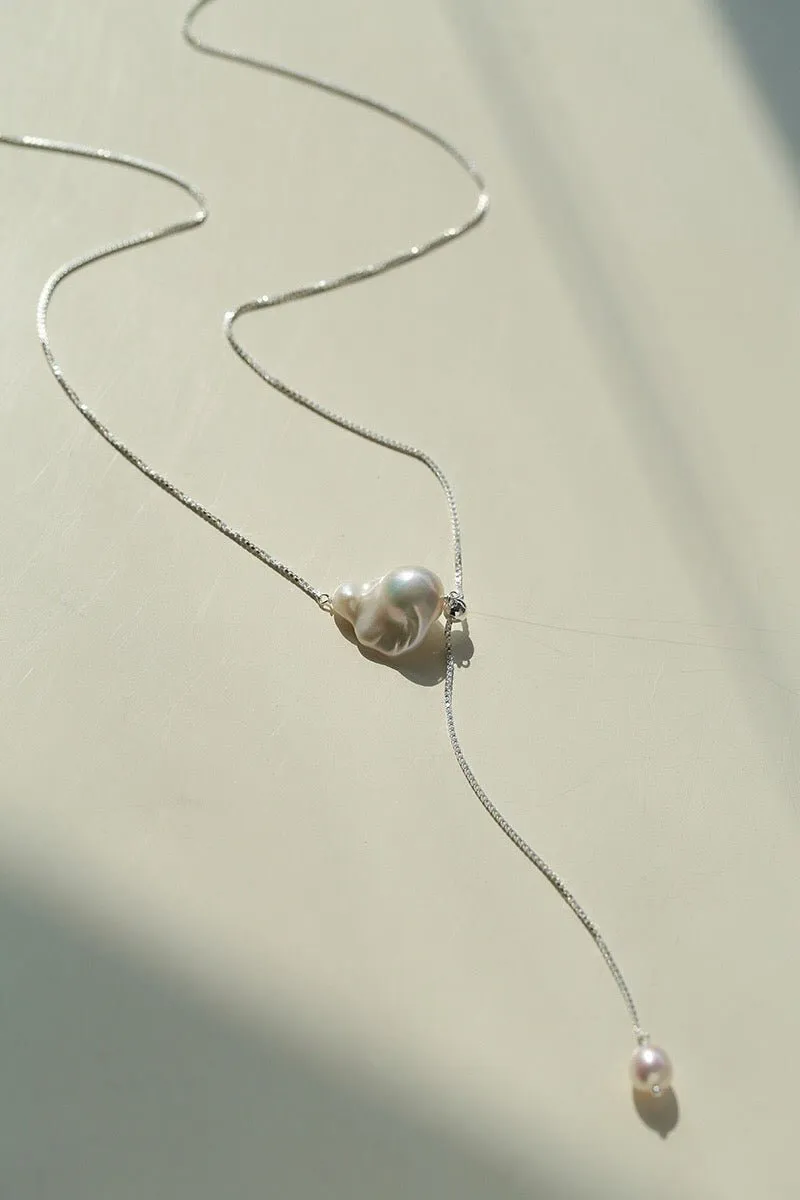 925 Silver Baroque Y  Long Necklace
