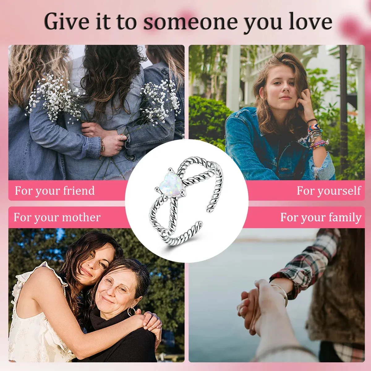 925 Sterling Silver Wireless Love Zircon Heart Ring Sparkling Wedding Band For Women Anniversary Gift
