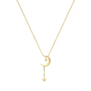 9ct Yellow Gold Moon With Drop Star Necklet NK1604