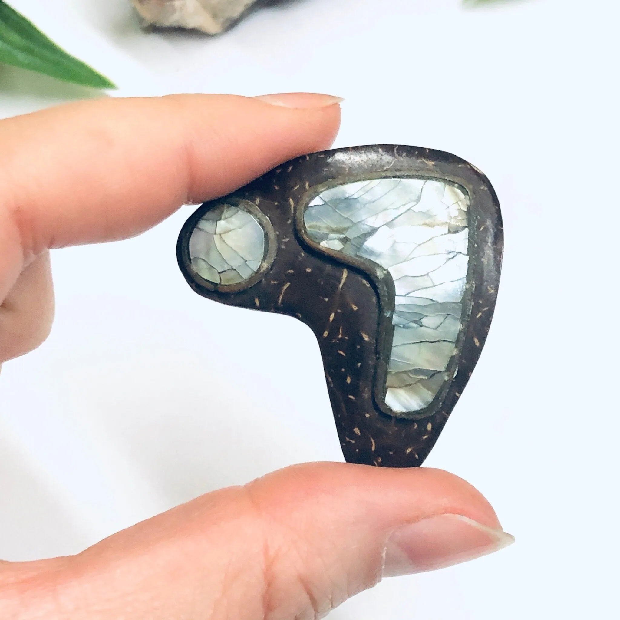 Abalone Clip On Earrings, Boomerang Earrings, Wooden Earrings, Shell Jewelry, Brown Earrings