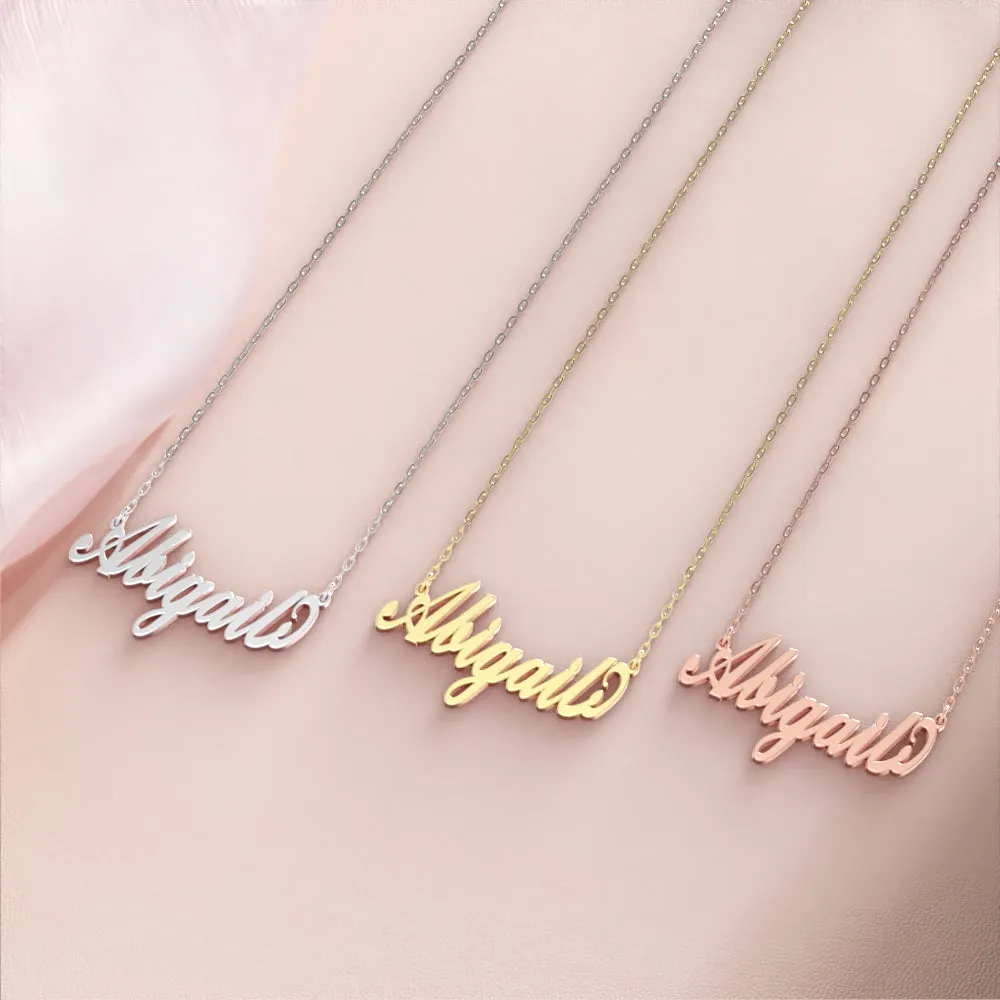 Abigail Name Necklace 14k Gold Plated Silver Custom Necklace, Personalized Gifts For Her