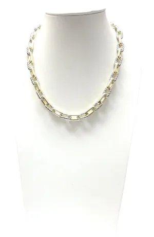 Alternating Silver Rope Link with Gold Link Chain Necklace