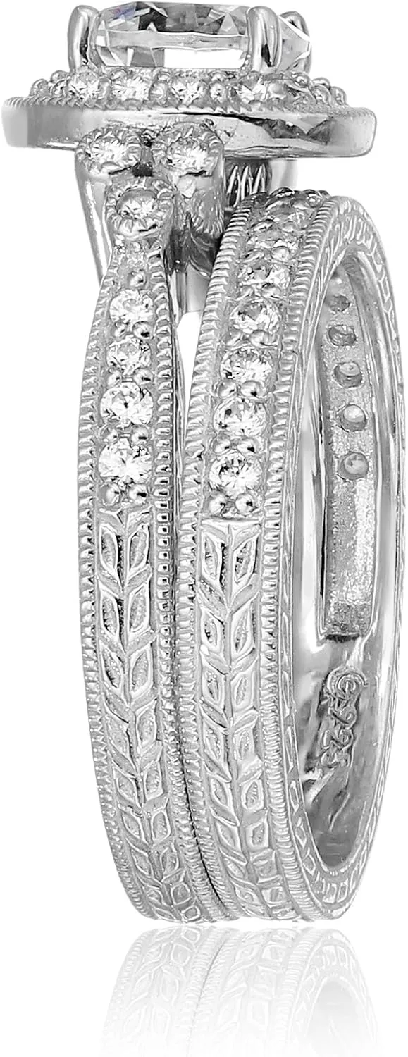 Amazon Essentials Plated Sterling Silver Antique Rings set made with Infinite Elements Cubic Zirconia (previously Amazon Collection)