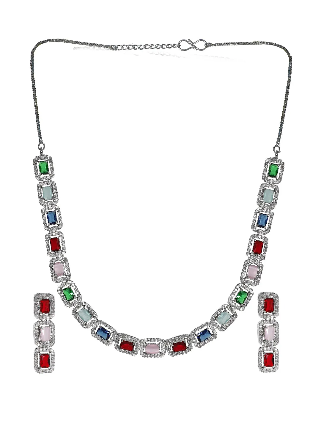 American Diamond White Multicolor Choker Necklace Set