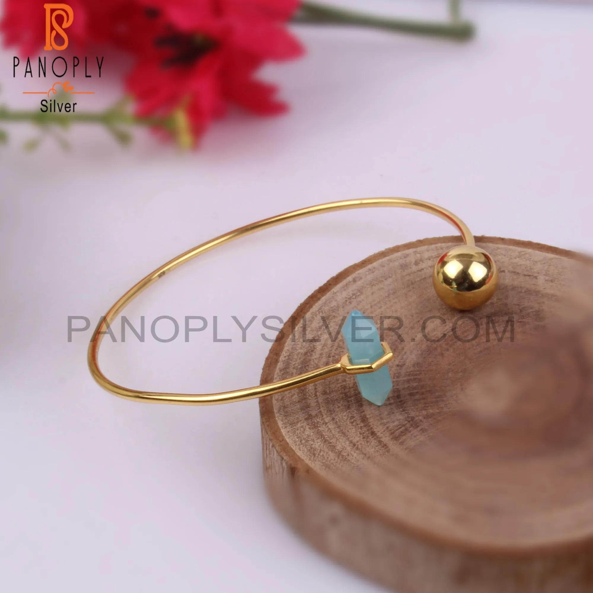 Aqua Chalcedony Pencil Point Ball Link Bangles
