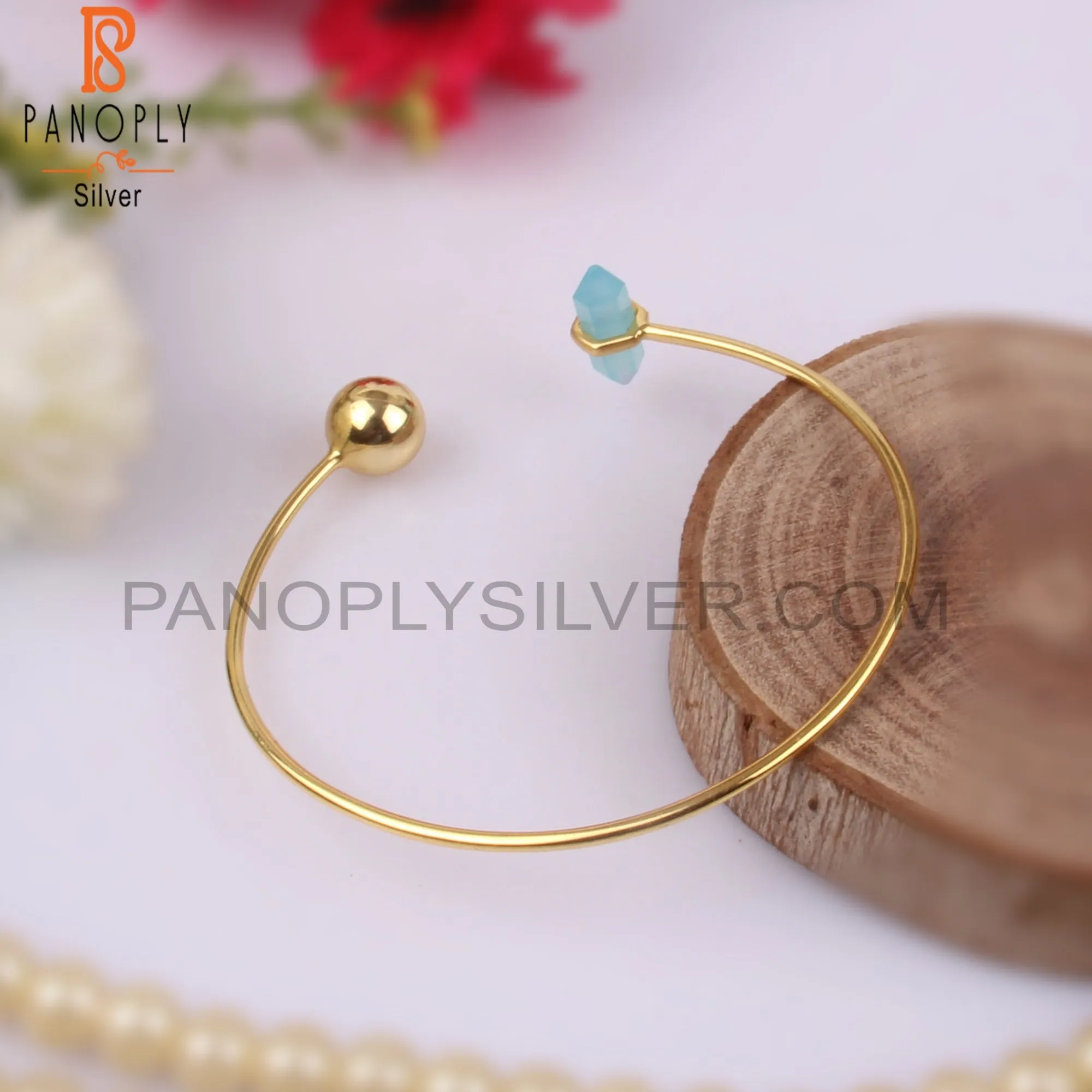 Aqua Chalcedony Pencil Point Ball Link Bangles