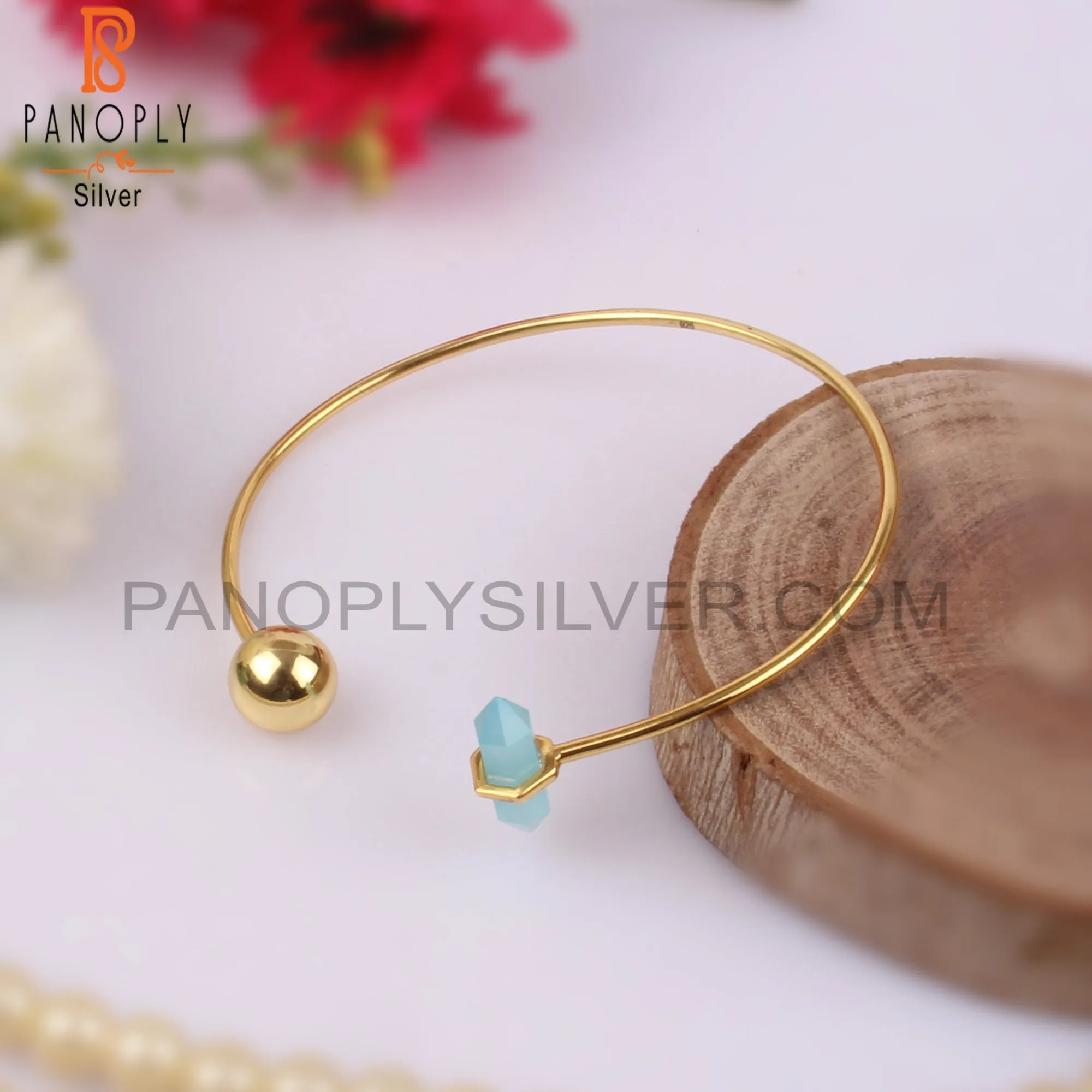 Aqua Chalcedony Pencil Point Ball Link Bangles