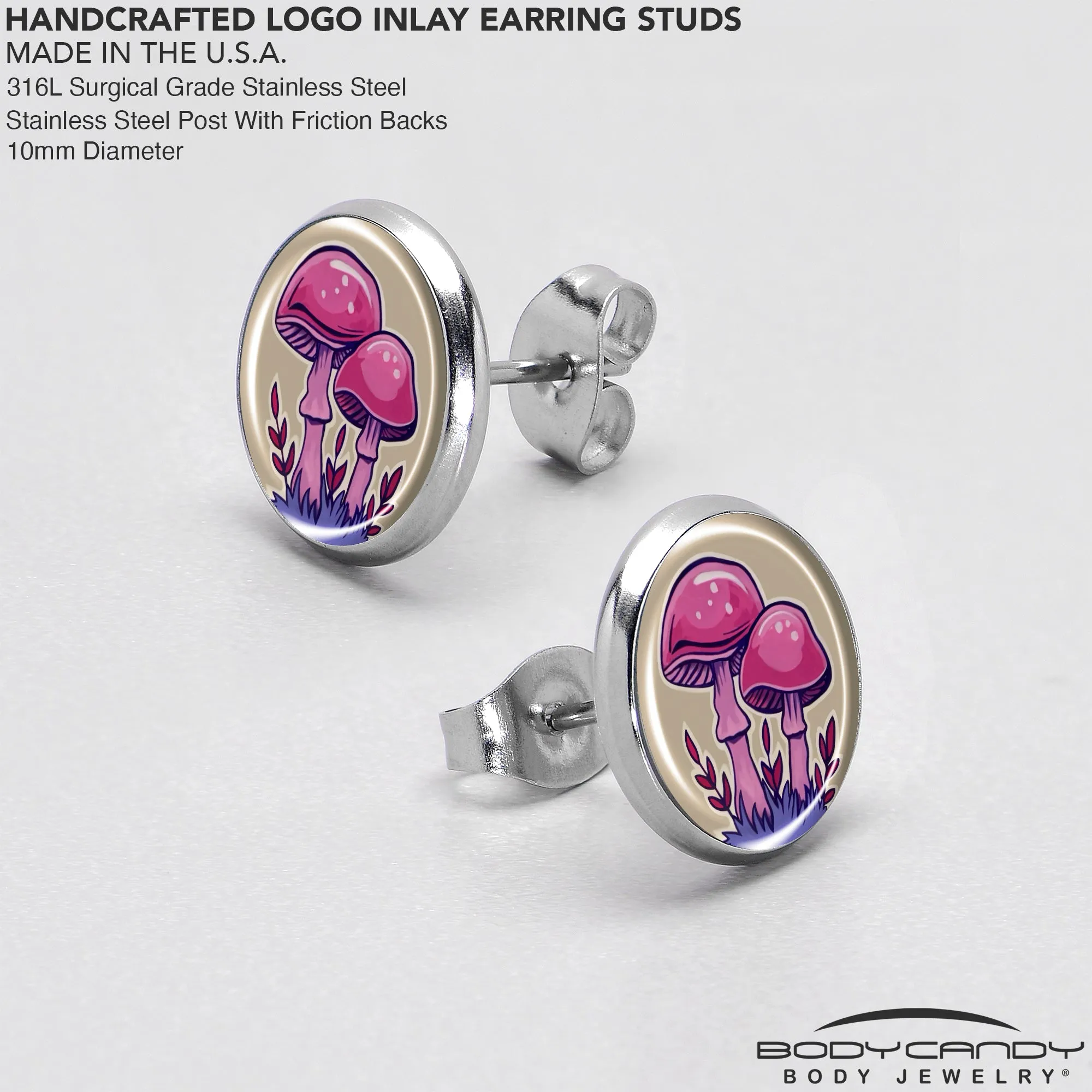 Artist Drawn Pink Mushrooms Stud Earrings