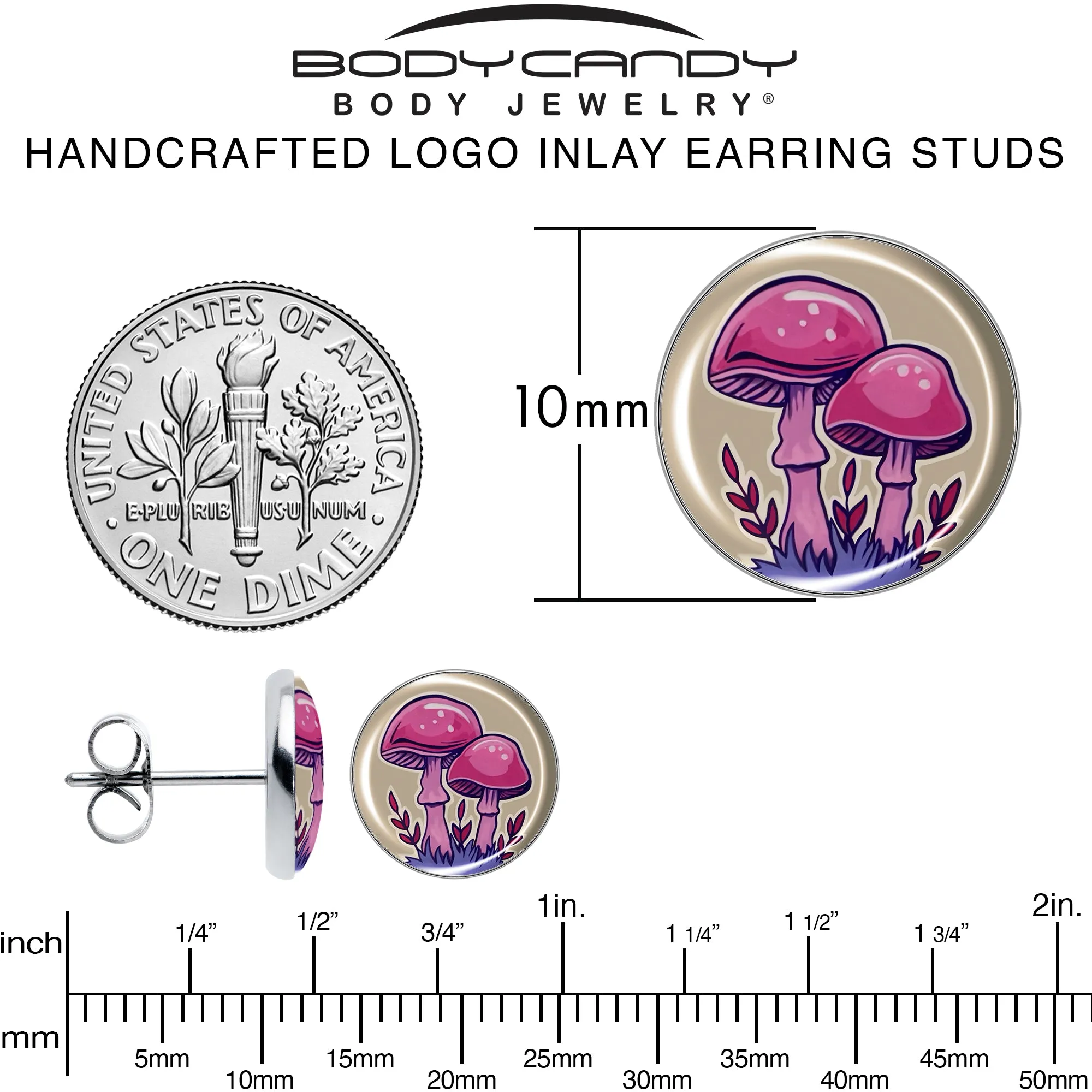 Artist Drawn Pink Mushrooms Stud Earrings