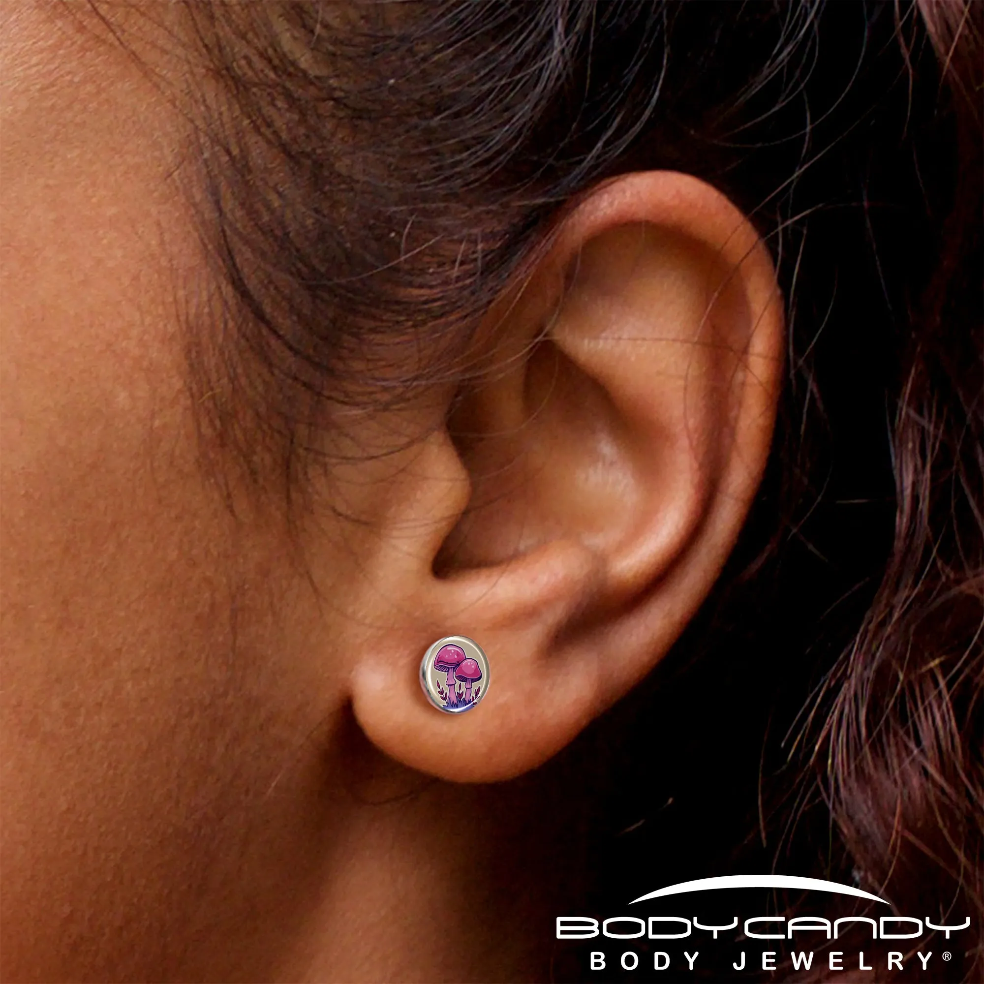 Artist Drawn Pink Mushrooms Stud Earrings