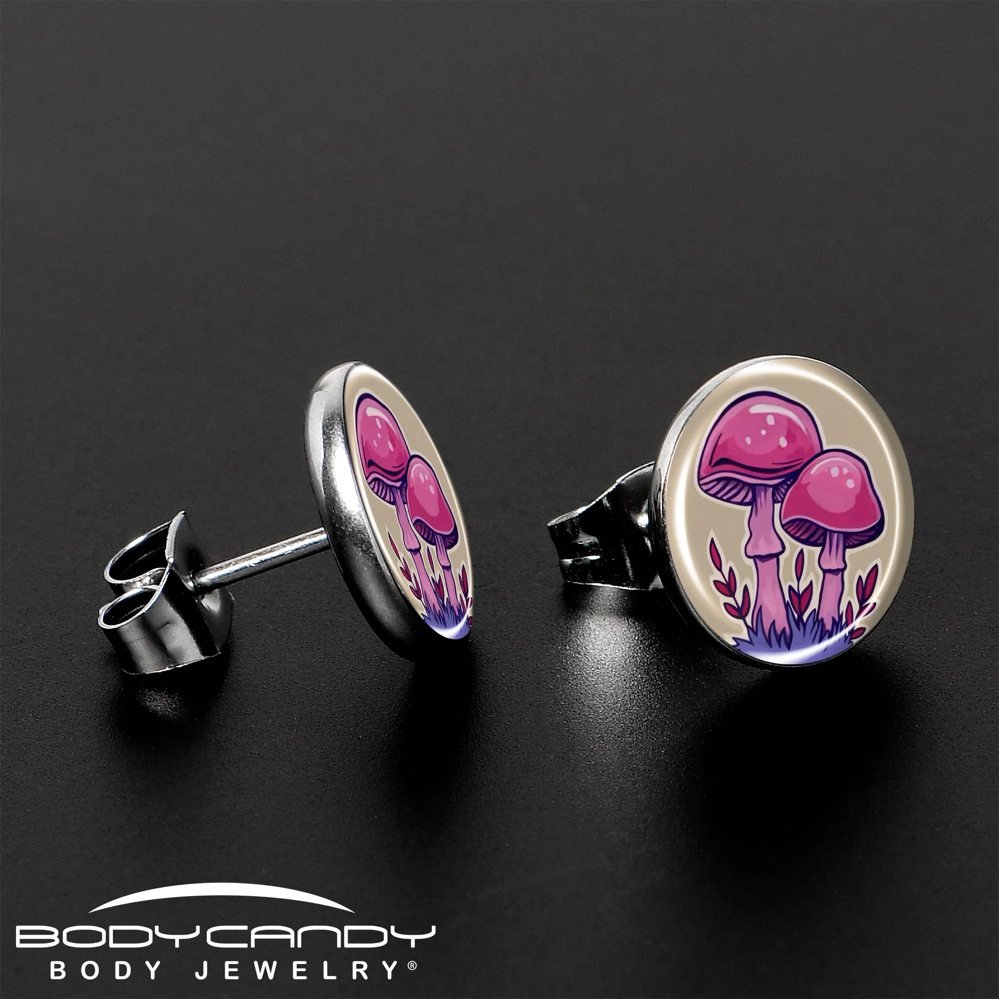 Artist Drawn Pink Mushrooms Stud Earrings