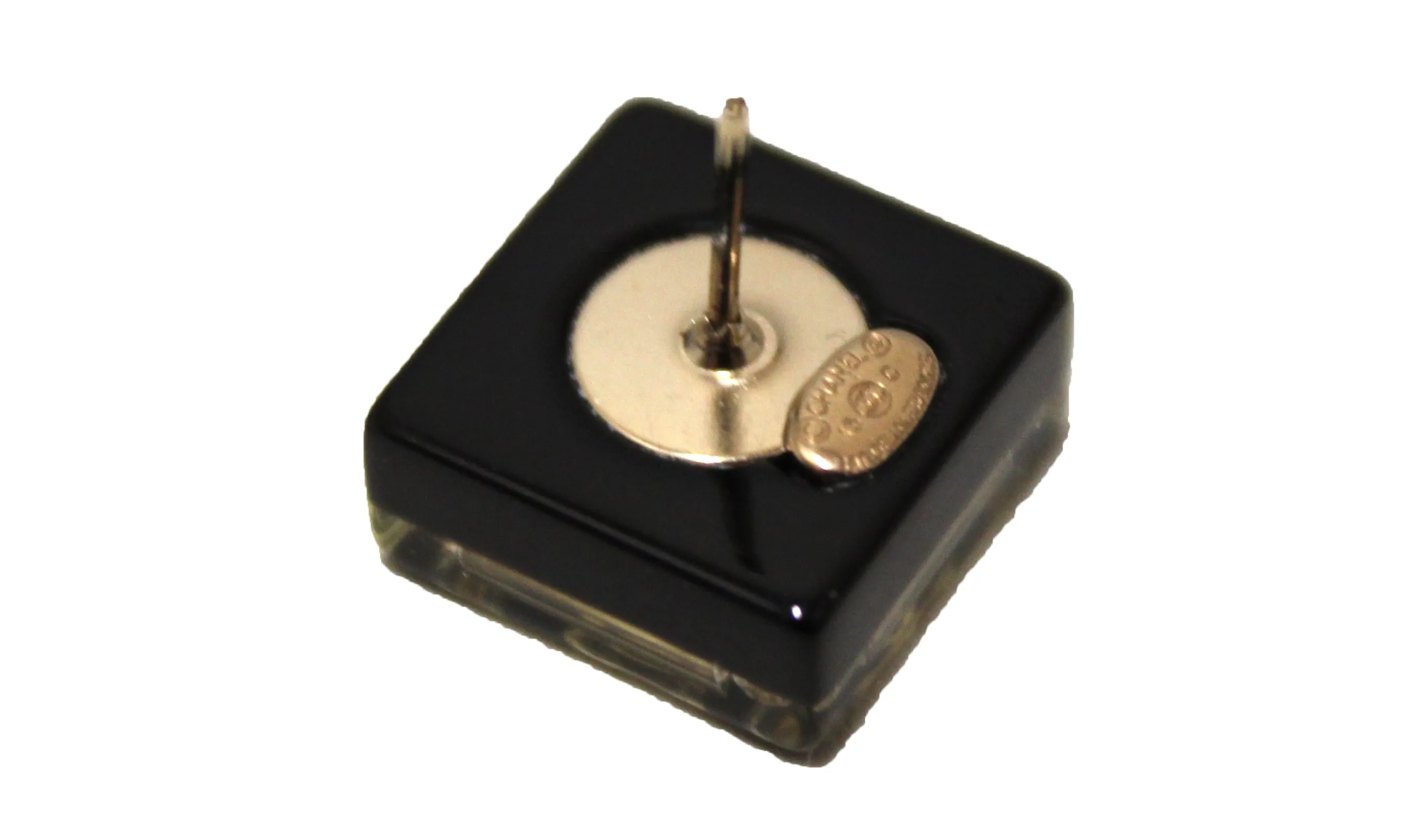 Authentic Chanel Black and Gold CC Resin Square Timeless Classic Earrings