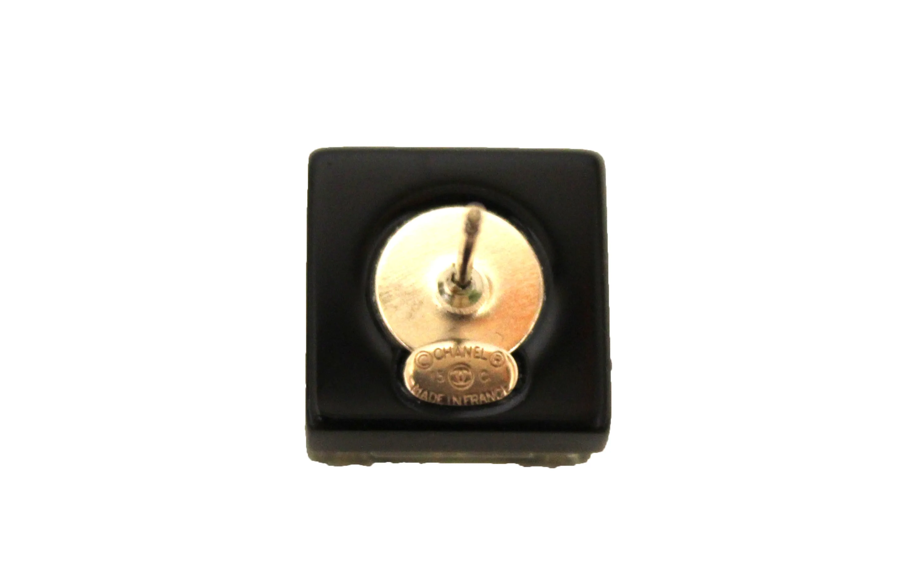 Authentic Chanel Black and Gold CC Resin Square Timeless Classic Earrings