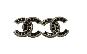 Authentic Chanel Black and Silver Crystal CC Timeless Classic Earrings