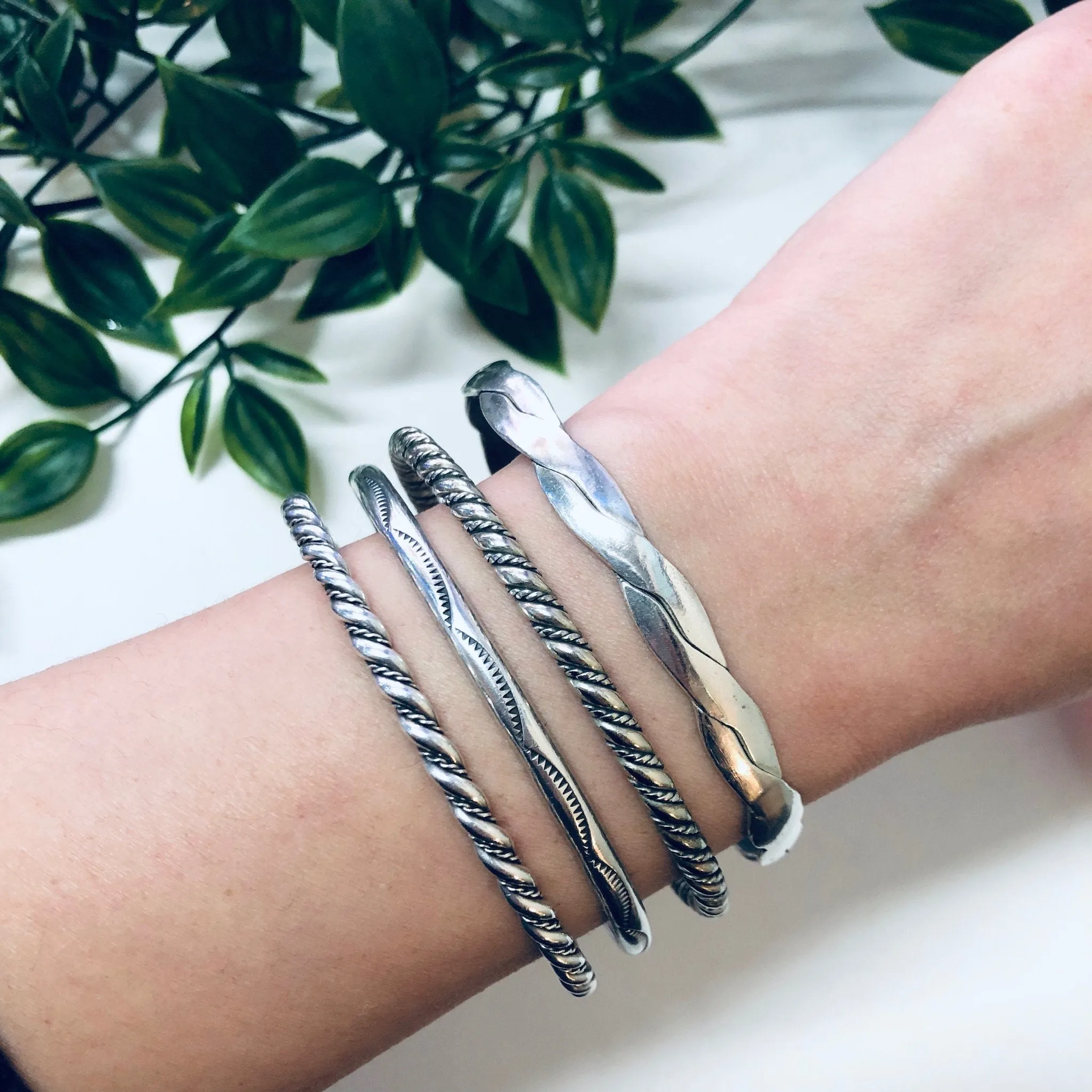 Bangle Bracelets, Vintage Jewelry, Textured Bracelets, Set of Four, Silver Plated Jewelry, Sleek Jewelry, Bangles, Holiday Gift Idea, Simple