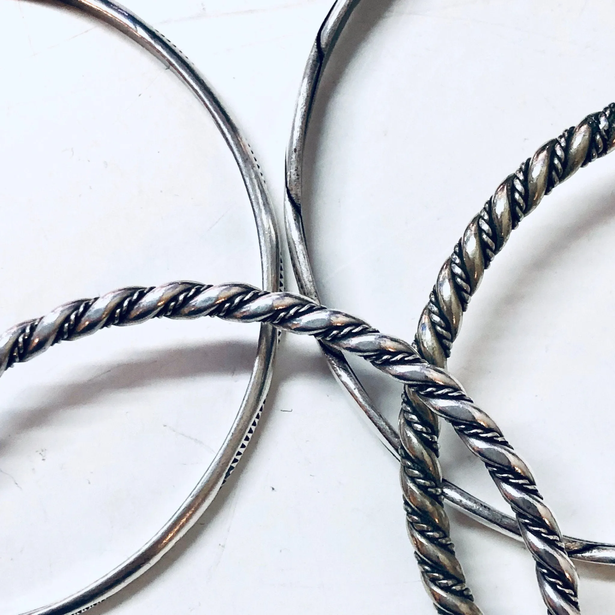 Bangle Bracelets, Vintage Jewelry, Textured Bracelets, Set of Four, Silver Plated Jewelry, Sleek Jewelry, Bangles, Holiday Gift Idea, Simple