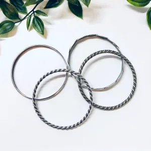 Bangle Bracelets, Vintage Jewelry, Textured Bracelets, Set of Four, Silver Plated Jewelry, Sleek Jewelry, Bangles, Holiday Gift Idea, Simple