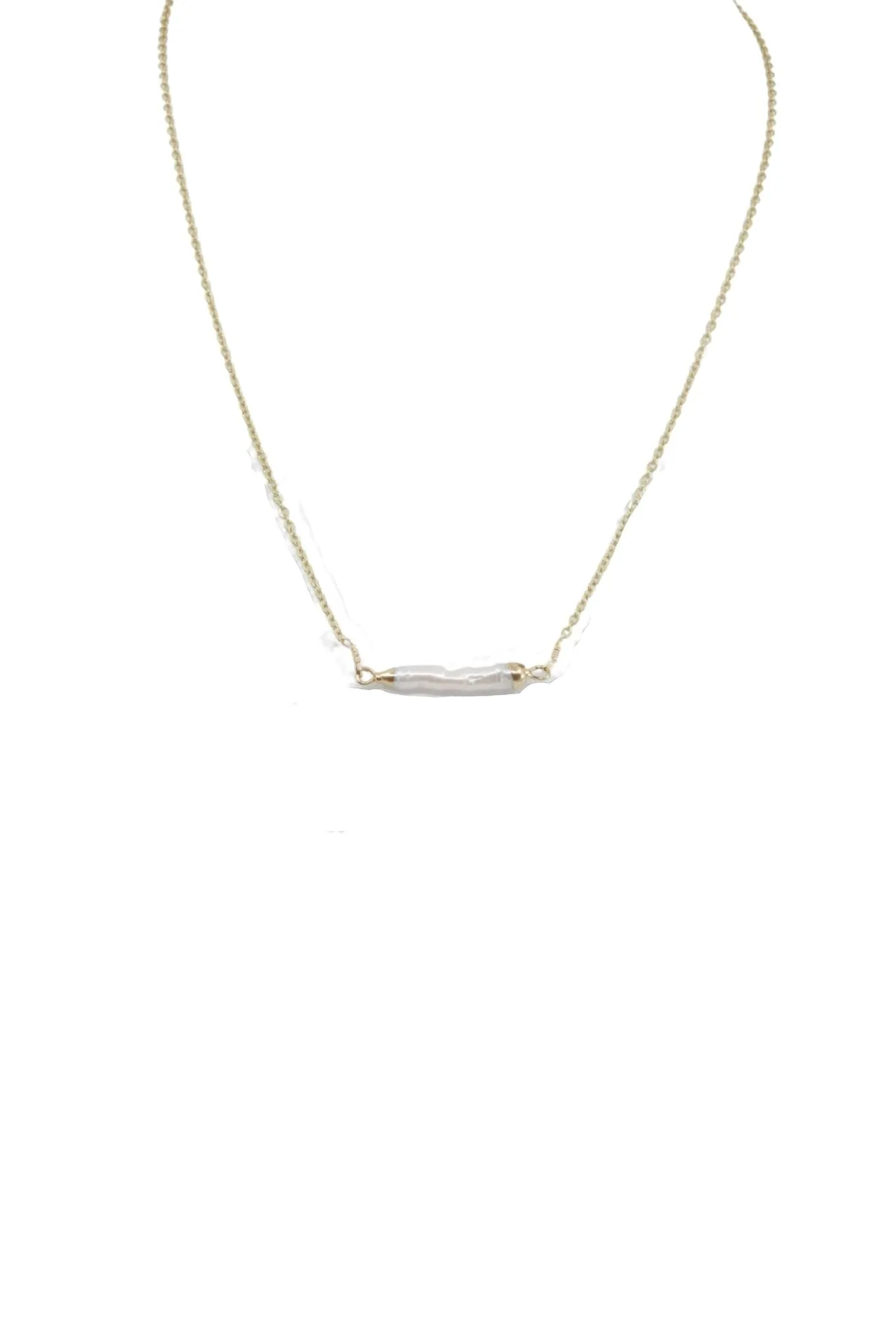 Baroque Bar Pearl Charm Necklace in Gold