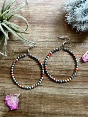 Bead and Orange Hoop Earring