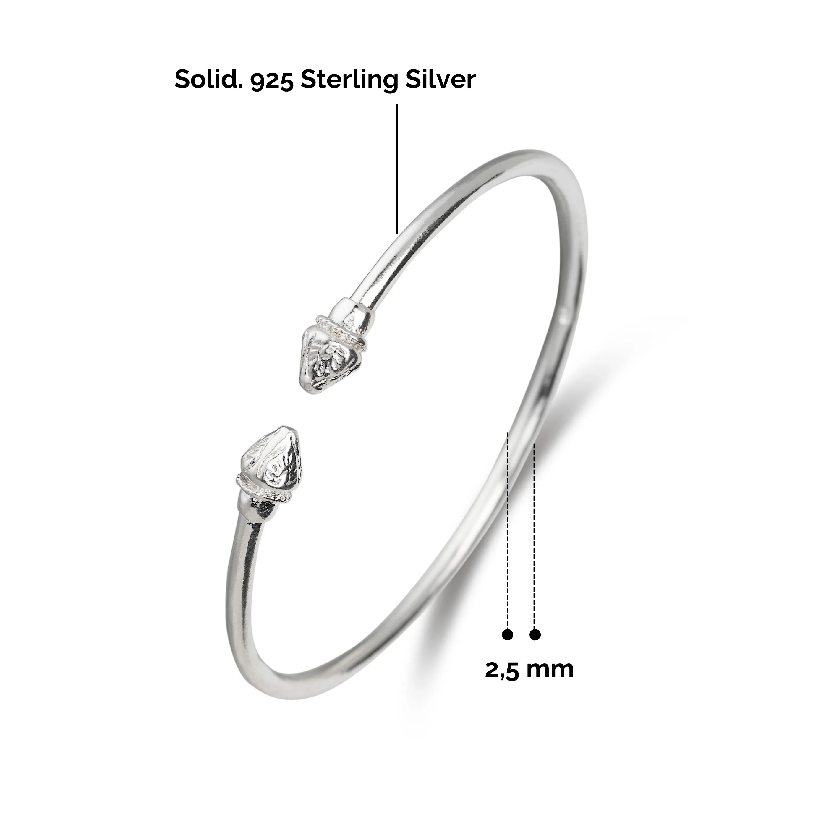 Better Jewelry Elegant Pointed Ends .925 Sterling Silver Thin West Indian Bangles, 1 pair