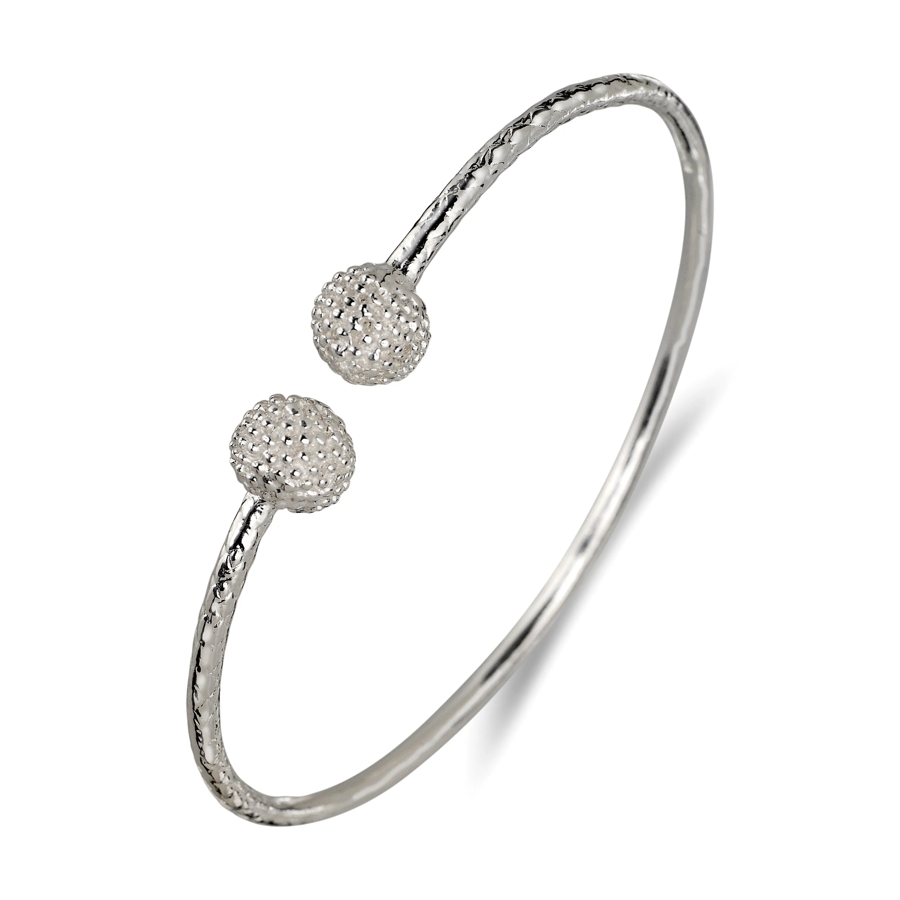 Better Jewelry Textured Ball .925 Sterling Silver West Indian Bangles, 1 pair