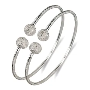 Better Jewelry Textured Ball .925 Sterling Silver West Indian Bangles, 1 pair