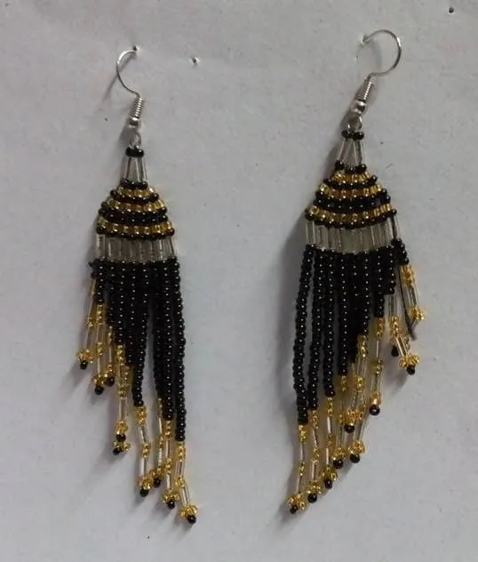 Black and Gold Maasai Beaded Dangle Earrings
