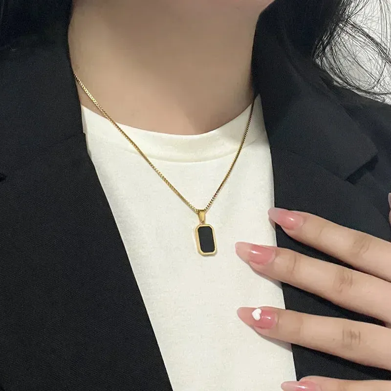 Black Exquisite Minimalist Square Pendant Choker Chain Necklaces