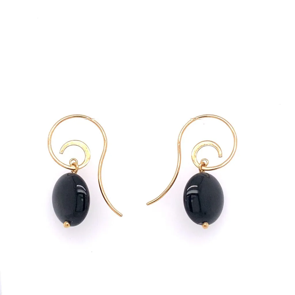 Black Onyx 14kt Yellow Gold Fancy French Wire Earring