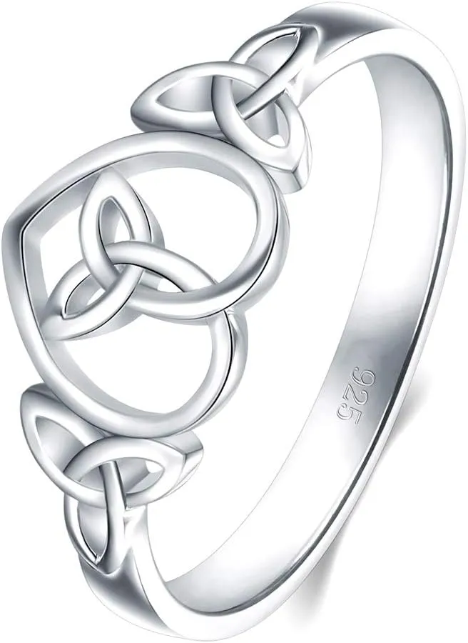 BORUO 925 Sterling Silver Ring Celtic Knot Heart High Polish Tarnish Resistant Eternity Wedding Band Stackable Ring, Benefiting The American Red Cross.
