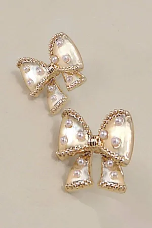 BOW PEARL STUD EARRINGS | 31E24883: Gold