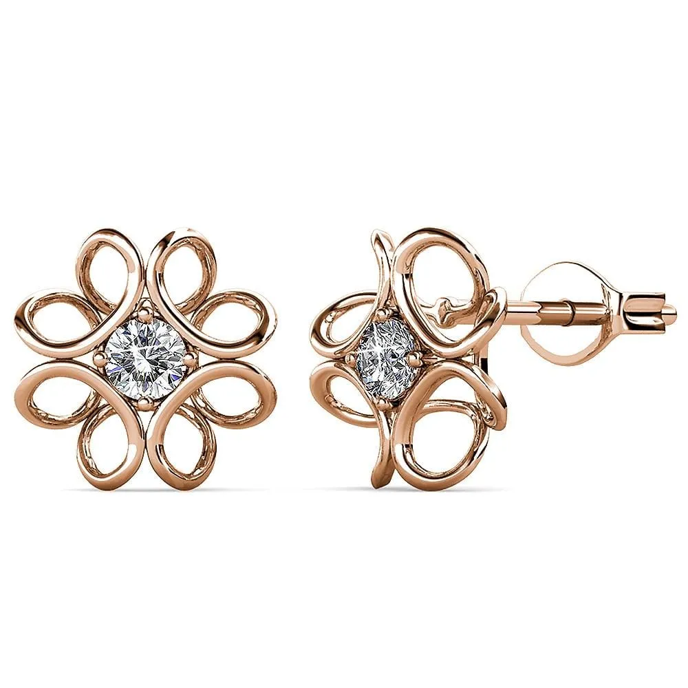 Boxed Rose Gold Blooming Flower Bracelet & Daffodil Hologram Stud Earrings Embellished with SWAROVSKI® Crystals Set