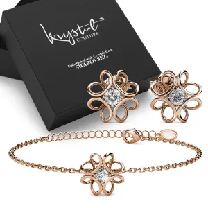 Boxed Rose Gold Blooming Flower Bracelet & Daffodil Hologram Stud Earrings Embellished with SWAROVSKI® Crystals Set