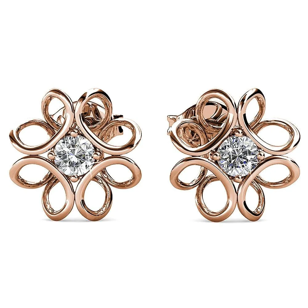 Boxed Rose Gold Blooming Flower Bracelet & Daffodil Hologram Stud Earrings Embellished with SWAROVSKI® Crystals Set