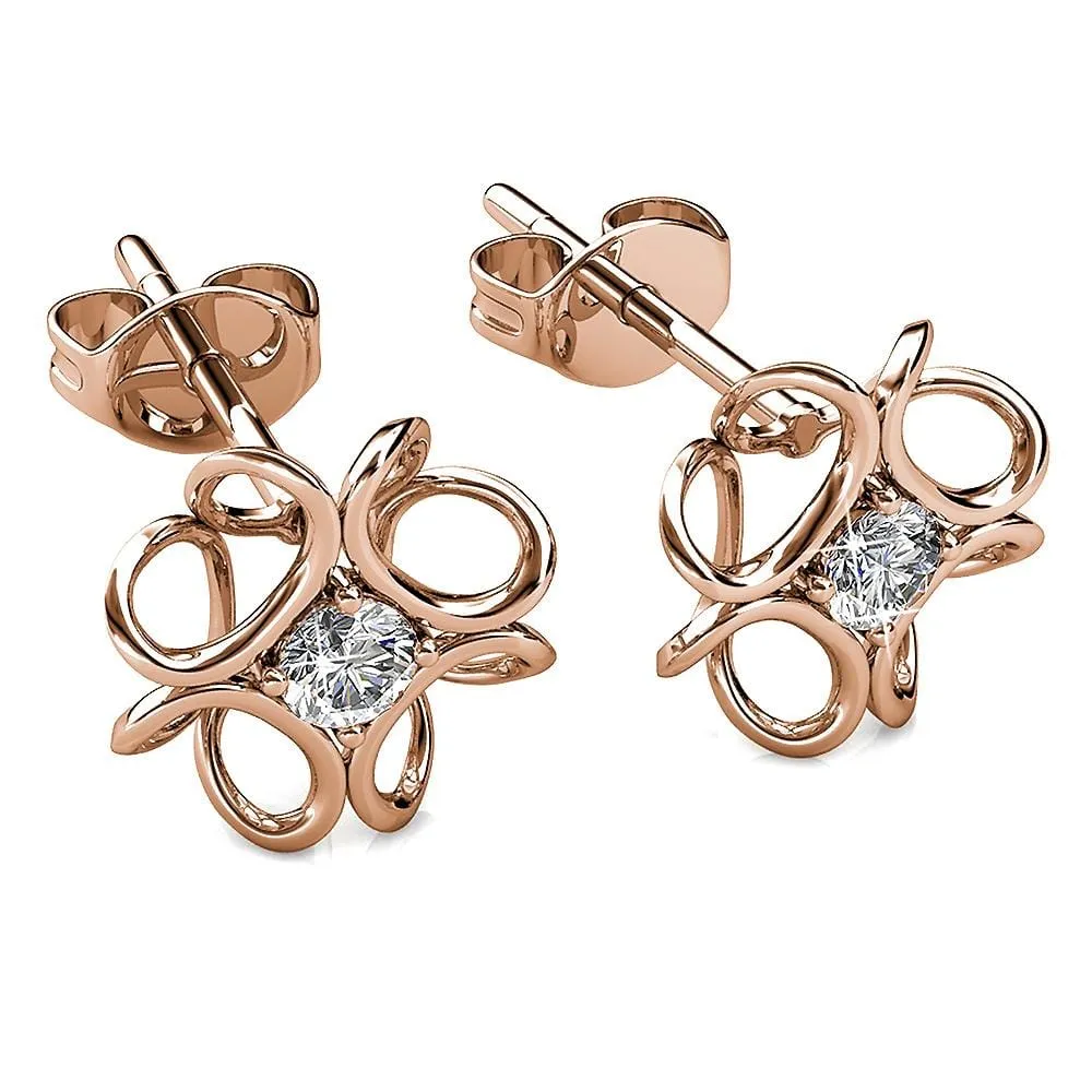 Boxed Rose Gold Blooming Flower Bracelet & Daffodil Hologram Stud Earrings Embellished with SWAROVSKI® Crystals Set