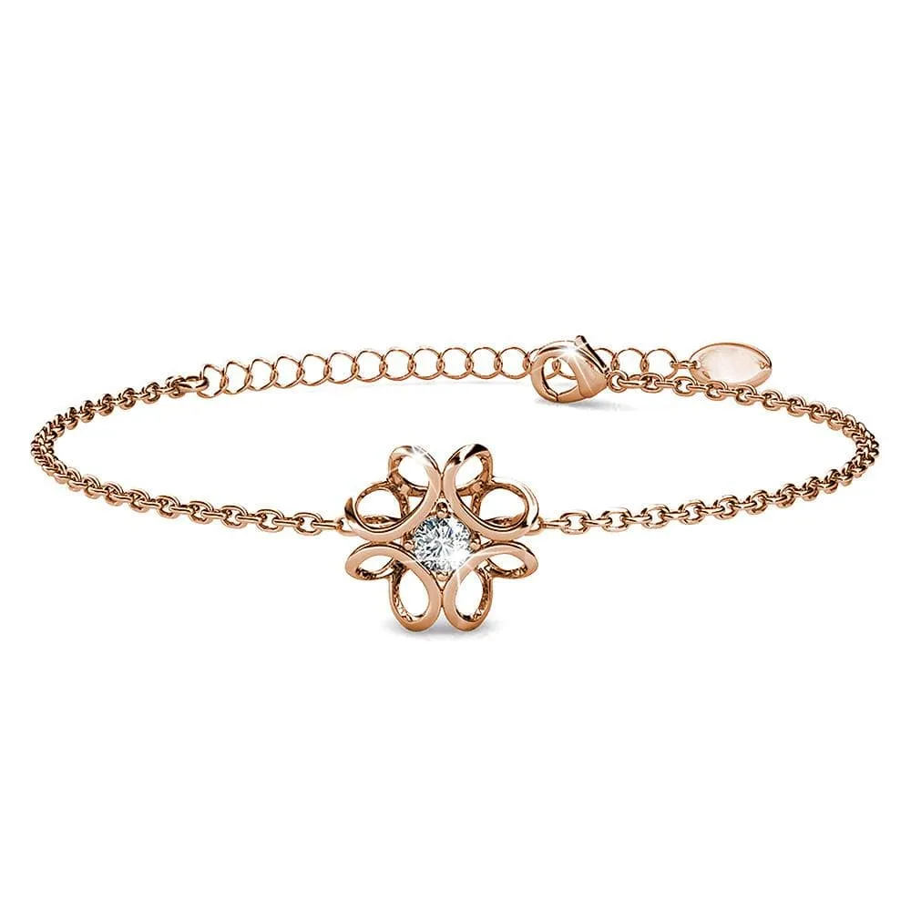 Boxed Rose Gold Blooming Flower Bracelet & Daffodil Hologram Stud Earrings Embellished with SWAROVSKI® Crystals Set
