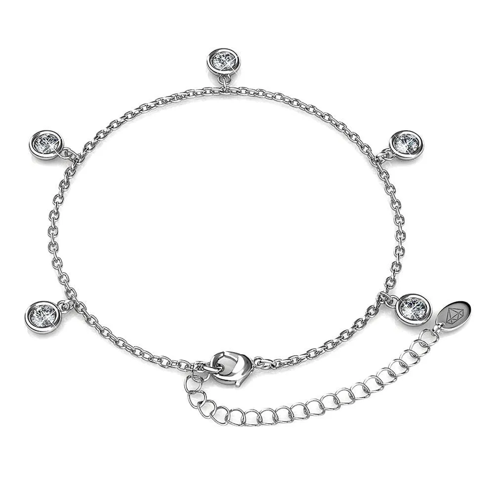 Boxed White Gold Drop Charm Bracelet and Earrings Set Embellished with SWAROVSKI® Crystals