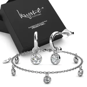 Boxed White Gold Drop Charm Bracelet and Earrings Set Embellished with SWAROVSKI® Crystals