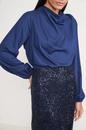 Brazilian Colcci Long-Sleeve Blouse in 100% Viscose with Tie-Back Collar