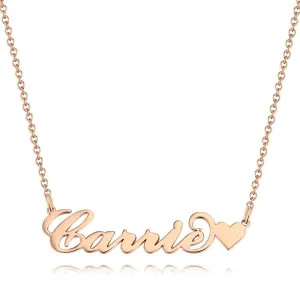 Carrie Style Name Necklace with Little Heart Girlfriend's Gift Rose Gold Plated